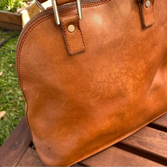 LALUCCA rebeka dome satchel bag purse cognac leather - Picture 4 of 10